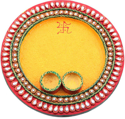 

JaipurCrafts Decorative Kundan Studded Round Wooden, Ceramic(3 Pieces, Multicolor)