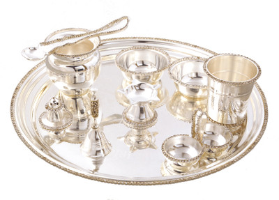

Ojas Diamond Pooja Set - Big Silver Plated(10 Pieces, Silver)