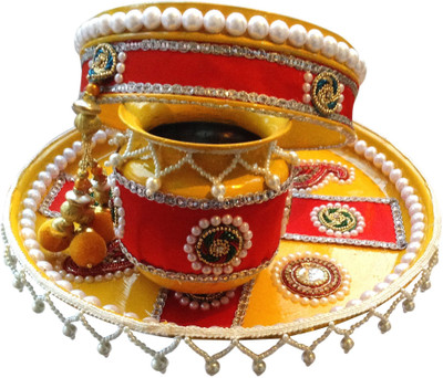 Unique Arts Yellow-Red Karwa Chauth Stainless Steel(3 Pieces, Multicolor) at flipkart