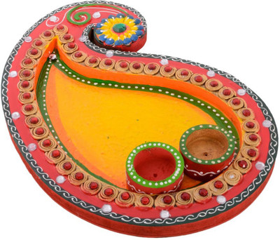 

eCraftIndia Papier-Mache Keri Design Multiutility Wooden(1 Pieces, Yellow, Red)