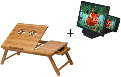 

IBS Wooden Adjustable kids Study bedmate tablemate with 3d screen enlarge without cooling fan bed mate Solid Wood Portable Laptop Table(Finish Color - BROWN)