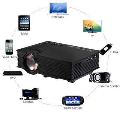 

Wonder World ™ UC-46 Upgraded Mini LED WIFI Theater Multimedia Video Projectors USB AV HDMI 1200 lm LED Corded Mobiles Portable Projector(Black)