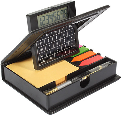

Pinzo Sticky Note Memo Pad with Arrow Flags in PU Leather Case - 100 Sheets with Ballpoint Pen & Built-in Calculator, 1 Colors(Set Of 1, Multicolour)