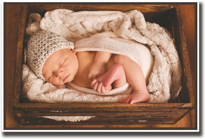 

Cute newborn baby sleeping holding feet Fine Art Print(12 inch X 18 inch, Rolled)