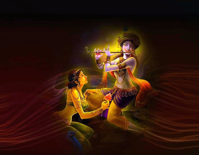 

Lord Krishna Playing Flute With Radha - Medium Size Rolled Digital Art Print On Photographic Paper(24 inch X 18 inch, Rolled)