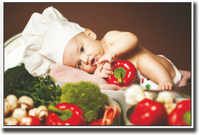 

Cute Baby chef with vegetables Fine Art Print(12 inch X 18 inch, Rolled)