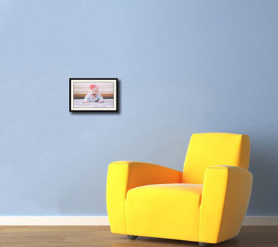 

Cute baby with bow laughing Fine Art Print(10 inch X 14 inch, Framed)