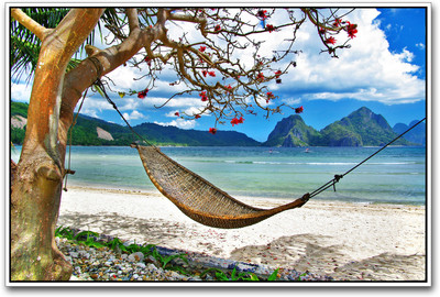 

Relaxing swing on the beach Paper Print(12 inch X 18 inch)