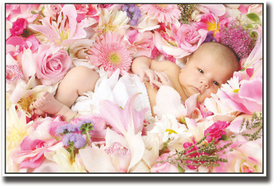 

Cute newborn baby with flowers Fine Art Print(12 inch X 18 inch, Rolled)