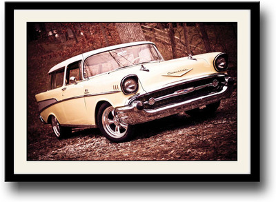

Vintage car in yellow colour Fine Art Print(10 inch X 14 inch, Framed)