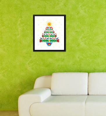 

Tallenge - Christmas Art - Birdy Christmas Tree - Ready To Hang Framed A3 Size Poster Paper Print(17 inch X 12 inch, Framed)