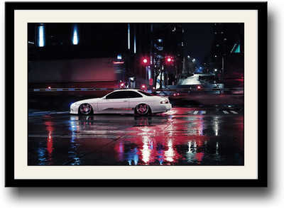 

White Sports Car on Road Fine Art Print(10 inch X 14 inch, Framed)