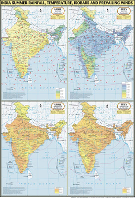 

India Map Summer : Temperature, Rainfall, Pressure & Winds Paper Print(40 inch X 28 inch, Rolled)