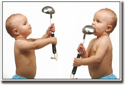 

Baby playing with utensils Fine Art Print(12 inch X 18 inch, Rolled)
