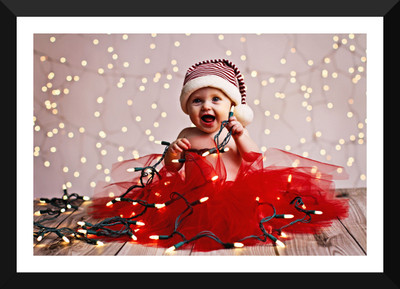 

Tallenge - Christmas Art - Cute Baby With Lights - Small Size Ready To Hang Framed Digital Art Print On Photographic Paper(12 inch X 8 inch, Framed)