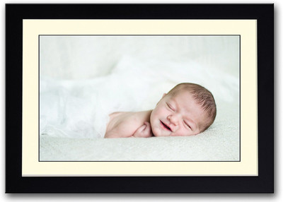 Cute Newborn Baby Smiling Fine Art Print(14 inch X 20 inch, Framed)