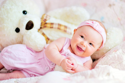 

Child's Love - Smiling Baby with Teddy (2) Paper Print(12 inch X 18 inch, Stretched)