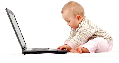 

Child's Love - Baby with Laptop Paper Print(12 inch X 18 inch, Streched)