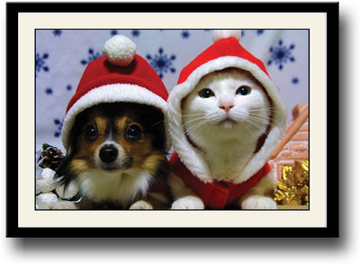 

Cat and dog on Christmas Fine Art Print(10 inch X 14 inch, Framed)