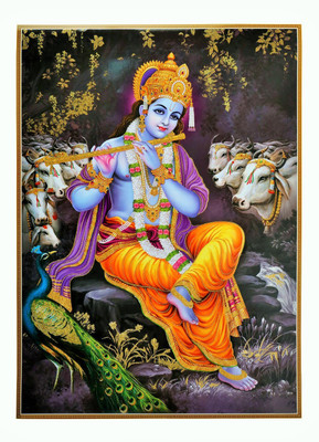 

Bm Traders Golden Zari Art Work Photo Of Krishna Unframed Rolled Wall Poster Big (25 X 36 Inches) Paper Print(36 inch X 25 inch, Rolled)