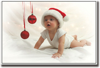 

Cute baby with Christmas balls & hat Fine Art Print(12 inch X 18 inch, Rolled)