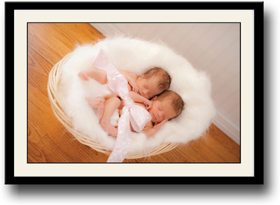 

Two babies sleeping on a fur basket Fine Art Print(10 inch X 14 inch, Framed)