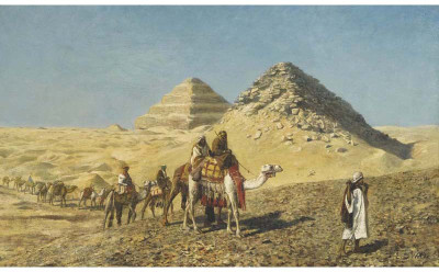 

Modern Masters Collection - Camel Caravan Amid The Pyramids by Edwin Lord Weeks - Medium Size Ready To Frame Rolled Digital Art Print On Photographic Paper(24 inch X 12 inch, Rolled)