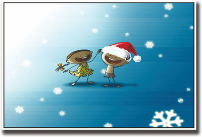 

Girl & Boy with Christmas cap Fine Art Print(12 inch X 18 inch, Rolled)