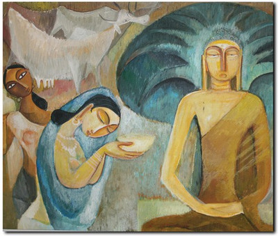 75% OFF on Stybuzz Buddha With Devotee Painting Frameless Canvas Art(22 inch X 18 inch)