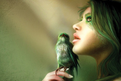 

TMS BIRD WITH GIRL NATURE Paper Print(12 inch X 18 inch, Rolled)