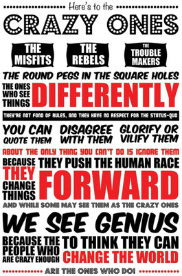 

Posterhouzz Here's To The Crazy Ones - Steve Jobs Quote - Poster (White) Paper Print(18 inch X 12 inch, Rolled)