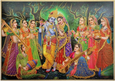 

Bm Traders Golden Zari Art Work Of Radha Krishna Unframed Rolled Wall Poster Big (25 X 36 Inches) Paper Print(25 inch X 36 inch, Rolled)