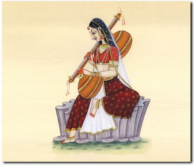 75% OFF on Stybuzz Traditional Indian Woman With Sitar Frameless Canvas Art(22 inch X 18 inch)