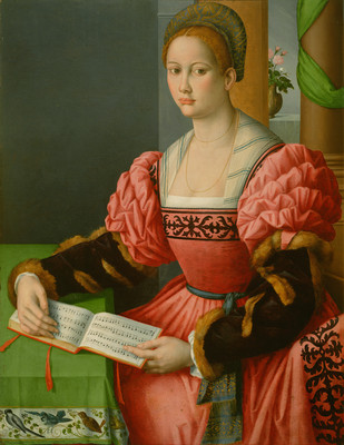 12% OFF on Portrait Of A Woman With A Book Of Music By Bacchiacca Francesco Ubertini Italian Florentine Fine Art Print(41.483333333333334 inch X 32 inch)