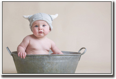 

Cute baby in steel tub Fine Art Print(12 inch X 18 inch, Rolled)