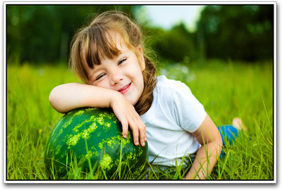 

Cute Girl with Watermelon Paper Print(12 inch X 18 inch)