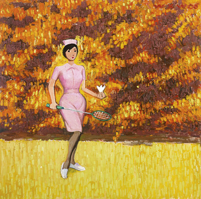 

Tallenge - Contemporary Art - Badminton Playing Nurse - Unframed Poster Paper Print(11.6 inch X 16.5 inch, Rolled)