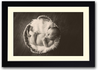 

Cute Baby In Basket B&W Fine Art Print(14 inch X 20 inch, Framed)