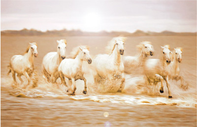 

AUSPICIOUS SEVEN HORSES(24X36 INCHES) Fine Art Print(24 inch X 36 inch)