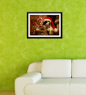 

Tallenge - Christmas Art - Festive Dog - Ready To Hang Framed A3 Size Poster Paper Print(17 inch X 12 inch, Framed)