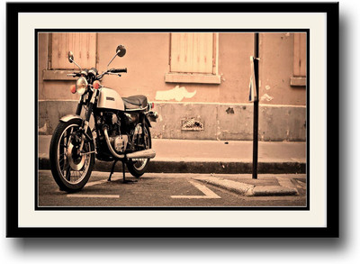 

Vintage motorcycle parked on road Fine Art Print(10 inch X 14 inch, Framed)