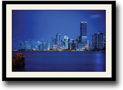 

Miami Night Skyline Fine Art Print(10 inch X 14 inch, Framed)