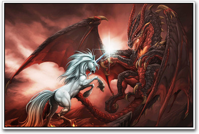 

Unicorn fighting dragon Paper Print(12 inch X 18 inch)