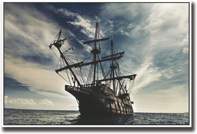 

A pirate ship in the ocean Fine Art Print(12 inch X 18 inch, Rolled)
