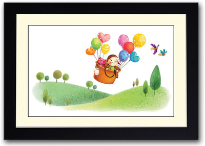 

Flying Basket With Balloons Fine Art Print(14 inch X 20 inch, Framed)