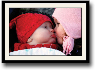 

Girl kissing a newborn baby Fine Art Print(10 inch X 14 inch, Framed)