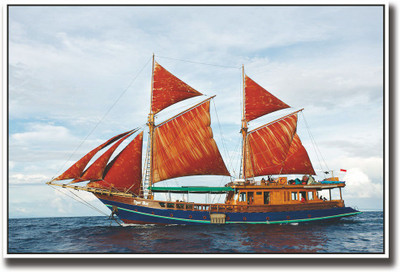 

Boat with orange sails Fine Art Print(12 inch X 18 inch, Rolled)