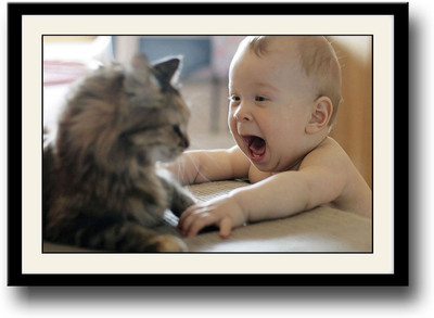 

Cute baby with cat Fine Art Print(10 inch X 14 inch, Framed)