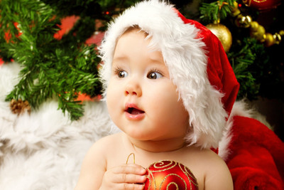 

Child's Love -Christmas Baby Holding Red Ball Paper Print(12 inch X 18 inch)