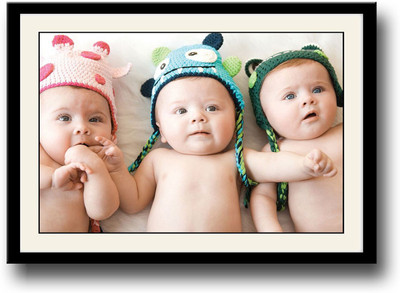 

Three cute babies with hats Fine Art Print(10 inch X 14 inch, Framed)